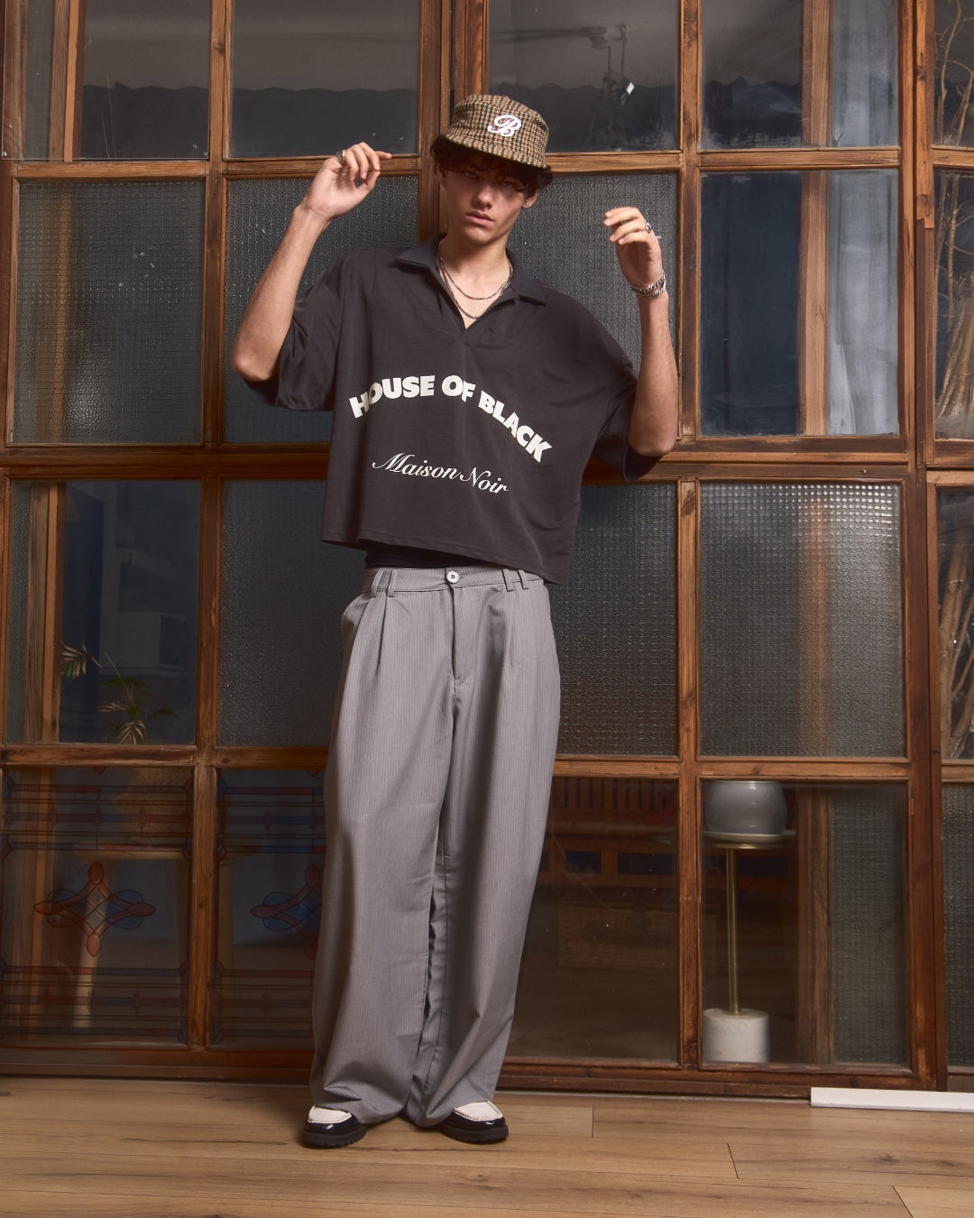 MAISON NOIR Grey cropped polo shirt