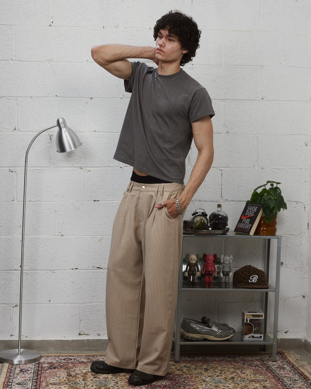 HOB pleated pinstripe pants in Beige