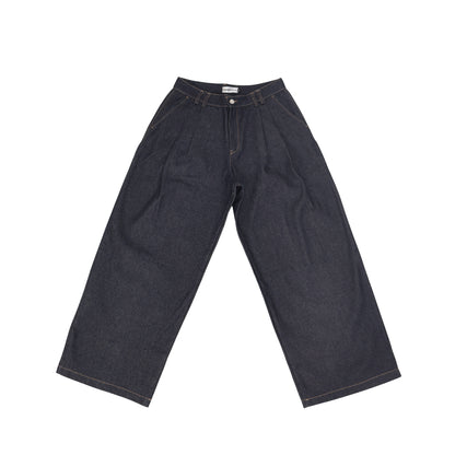 HOB pleated raw denim in Indigo