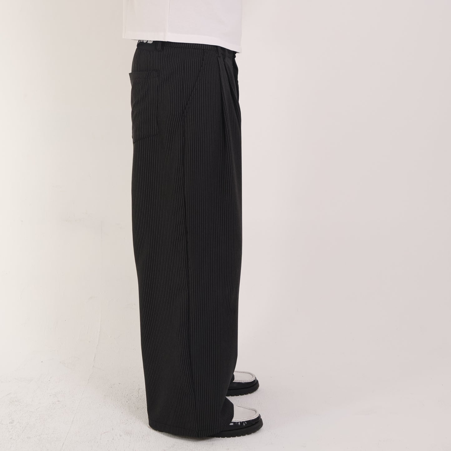 HOB pleated pinstripe pants in Black