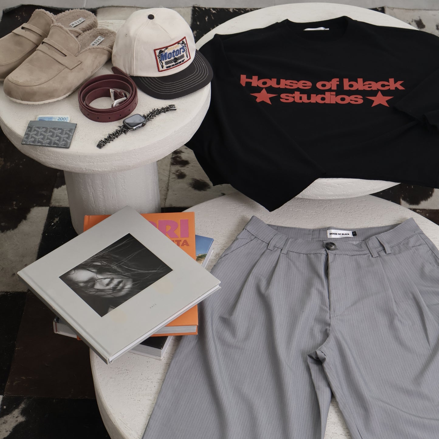 HOB pleated pinstripe pants in Grey