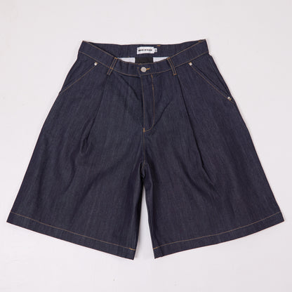 HOB raw denim pleated balloon jorts in indigo