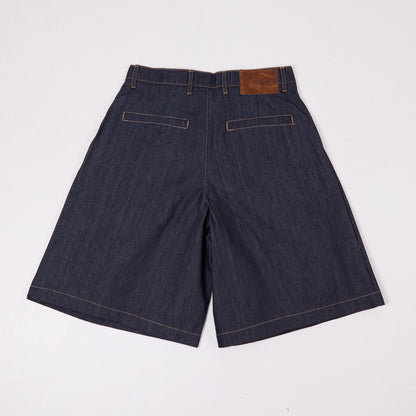HOB raw denim pleated balloon jorts in indigo