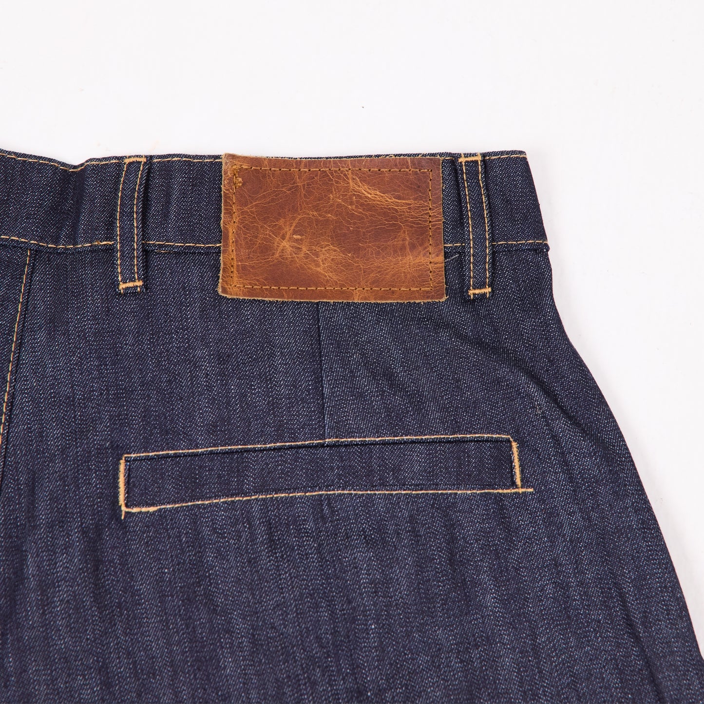HOB raw denim pleated balloon jorts in indigo