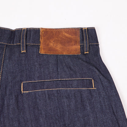 HOB raw denim pleated balloon jorts in indigo