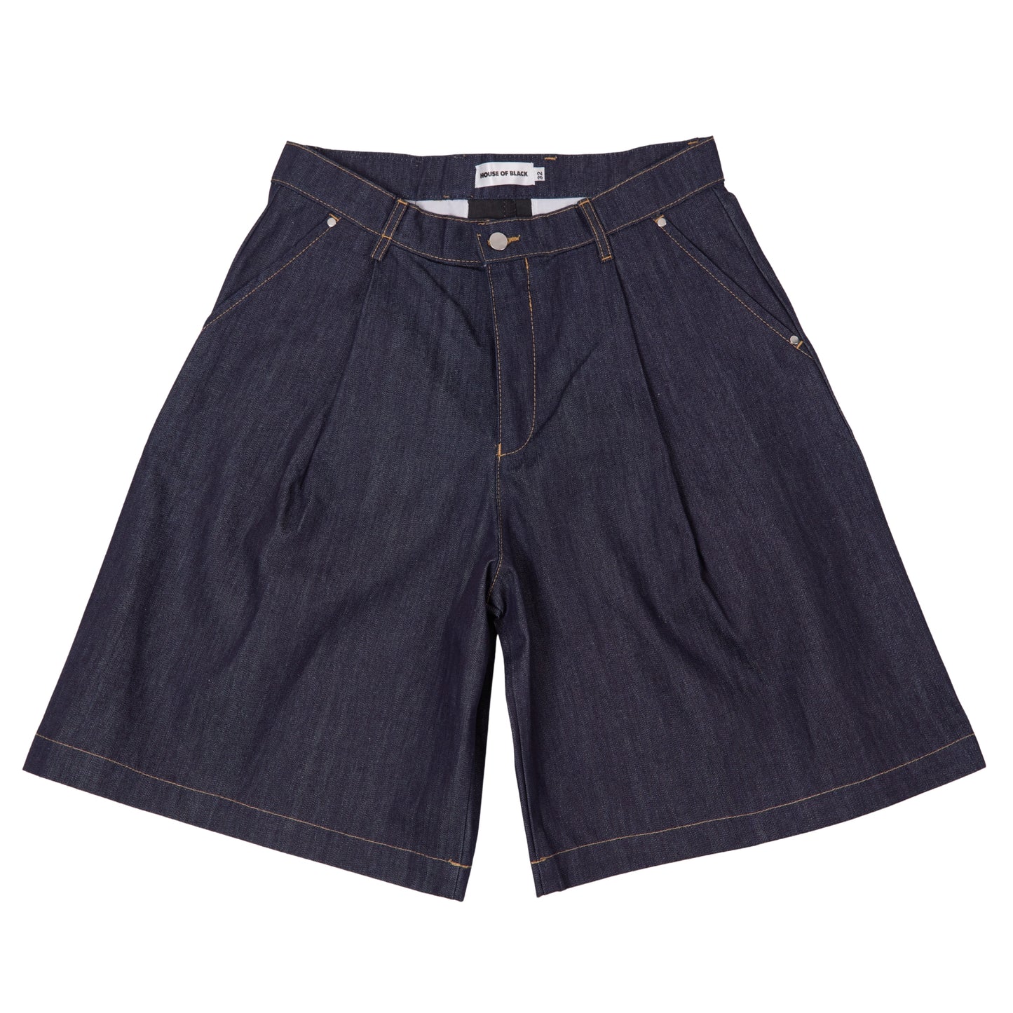 HOB raw denim pleated balloon jorts in indigo