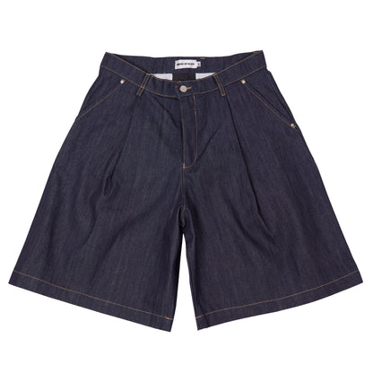 HOB raw denim pleated balloon jorts in indigo