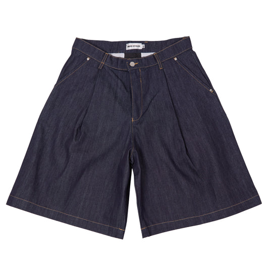 HOB raw denim pleated balloon jorts in indigo