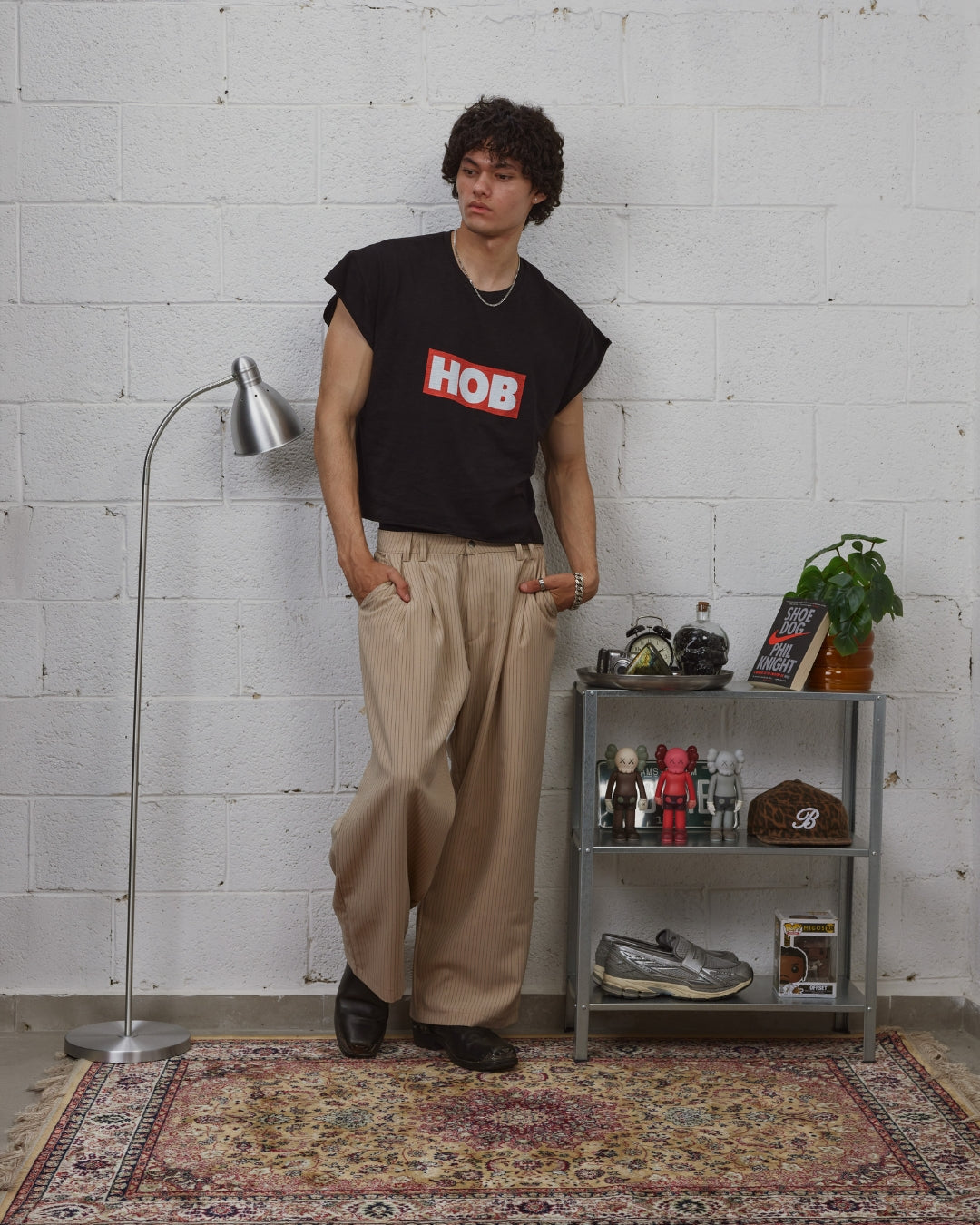 HOB pleated pinstripe pants in Beige