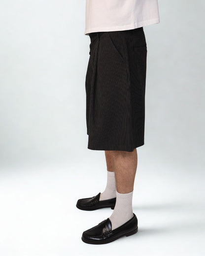 HOB pleated pinstripe balloon shorts in black