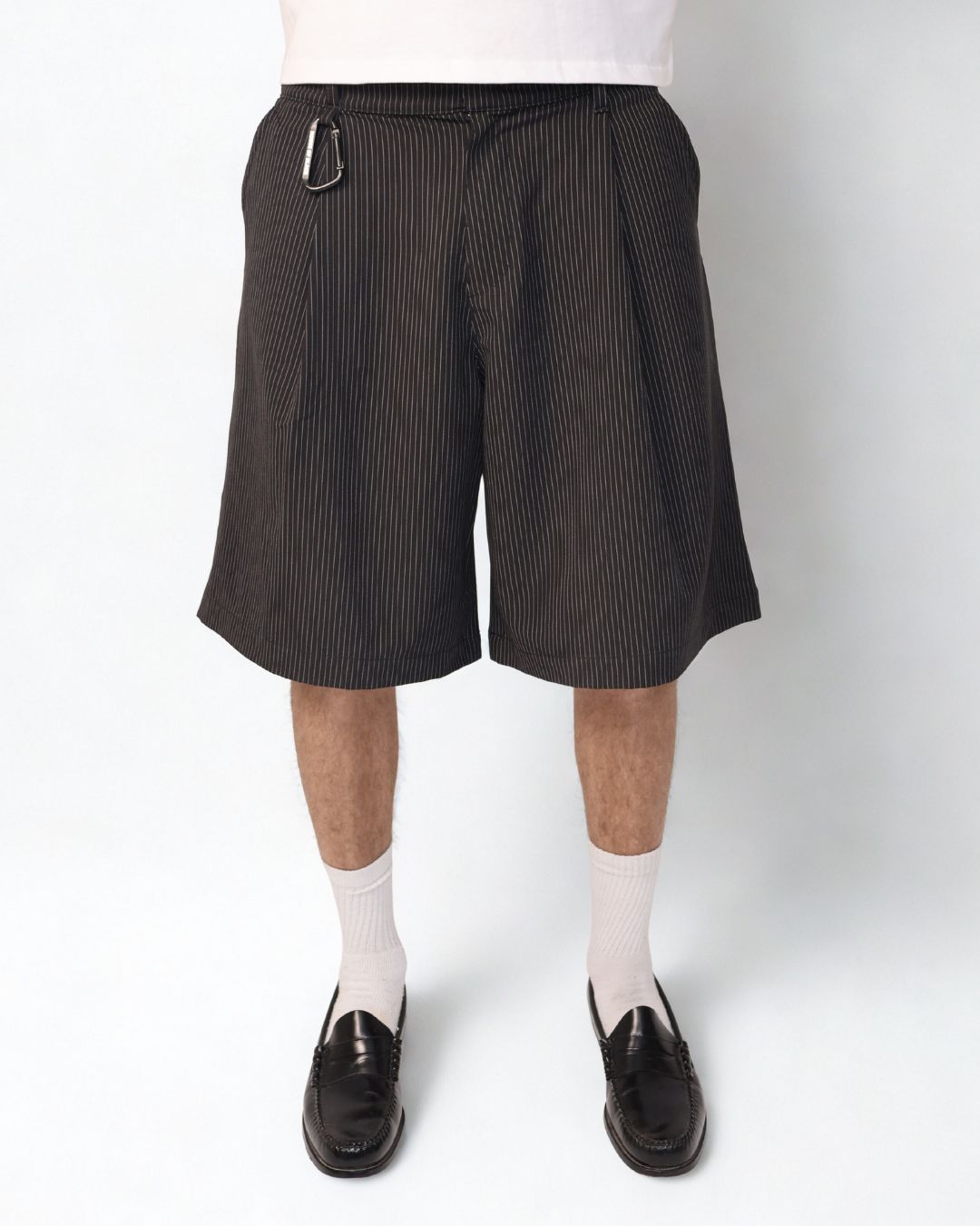 HOB pleated pinstripe balloon shorts in black