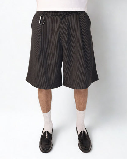 HOB pleated pinstripe balloon shorts in black