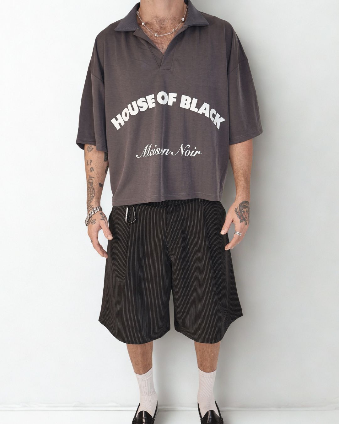 MAISON NOIR Grey cropped polo shirt