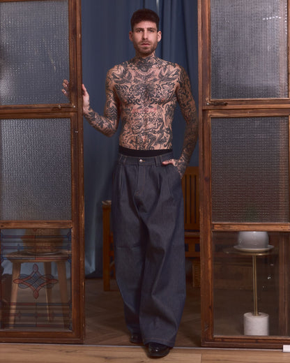 "Kojima" pleated selvedge demim