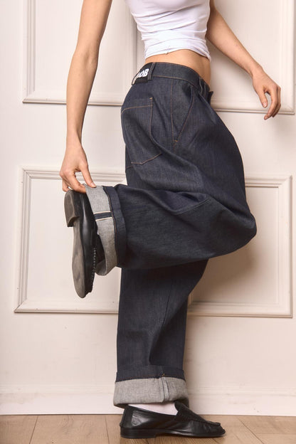 "Kojima" pleated selvedge demim