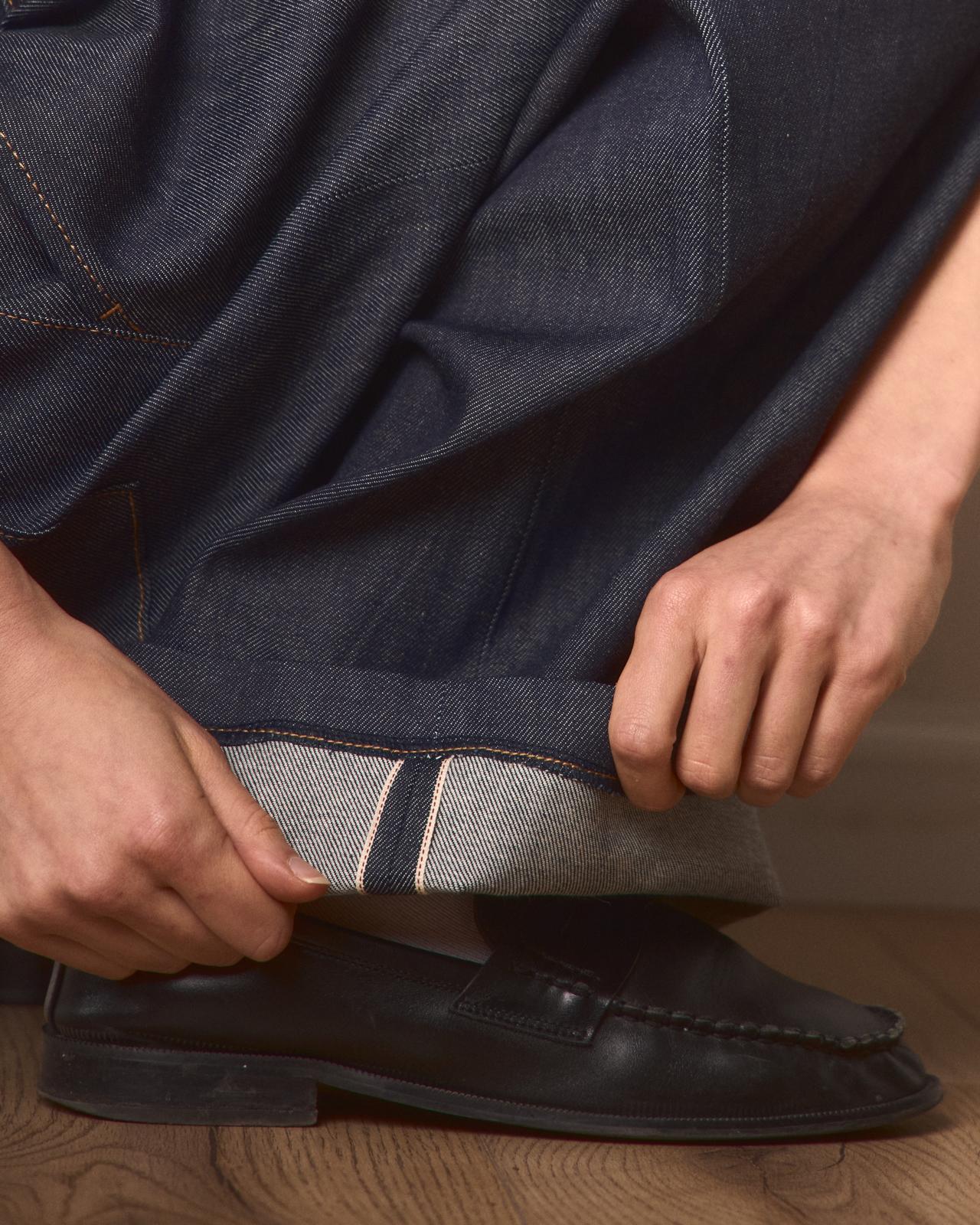 "Kojima" pleated selvedge demim