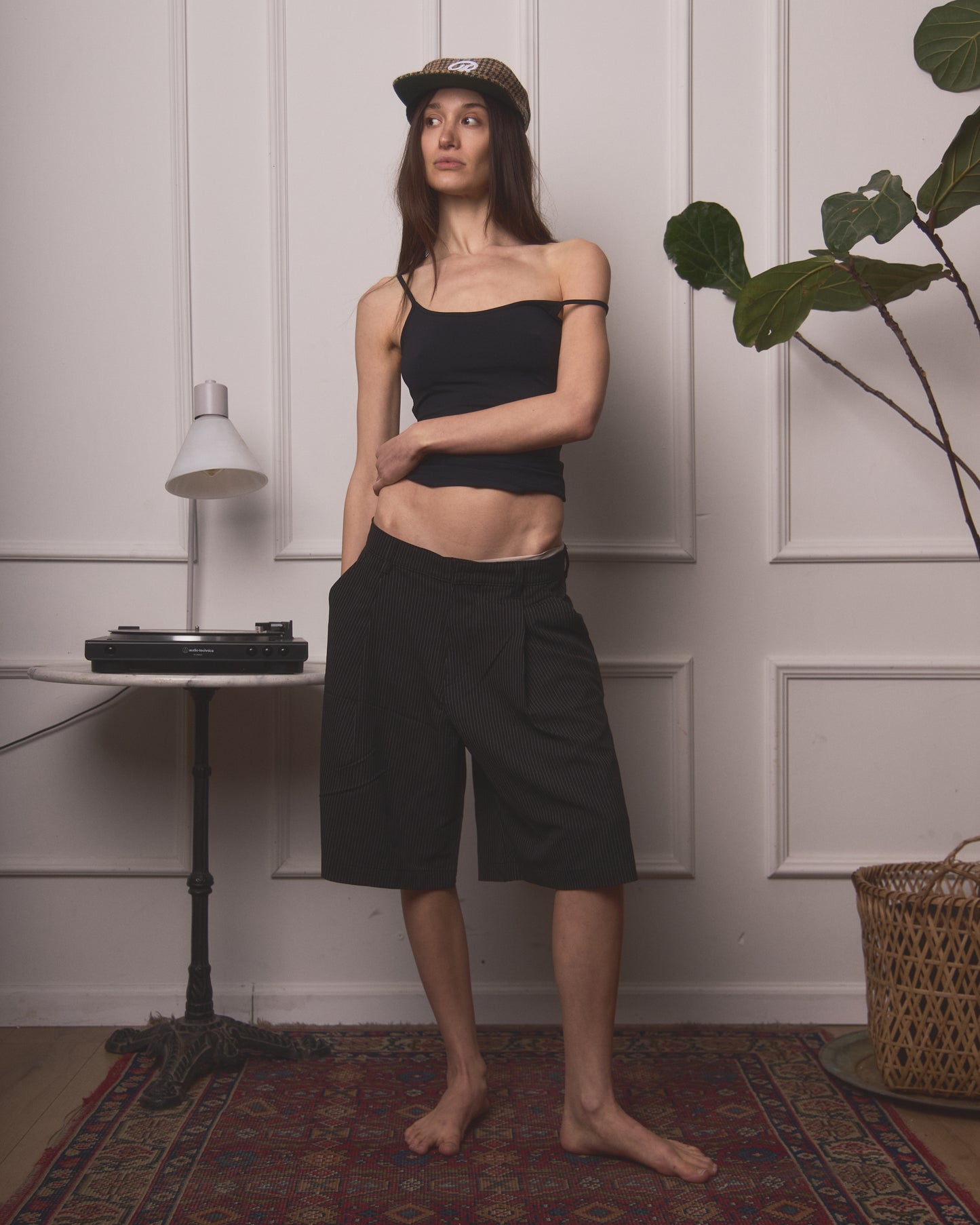 HOB pleated pinstripe balloon shorts in black