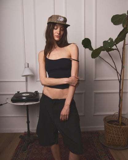 HOB pleated pinstripe balloon shorts in black